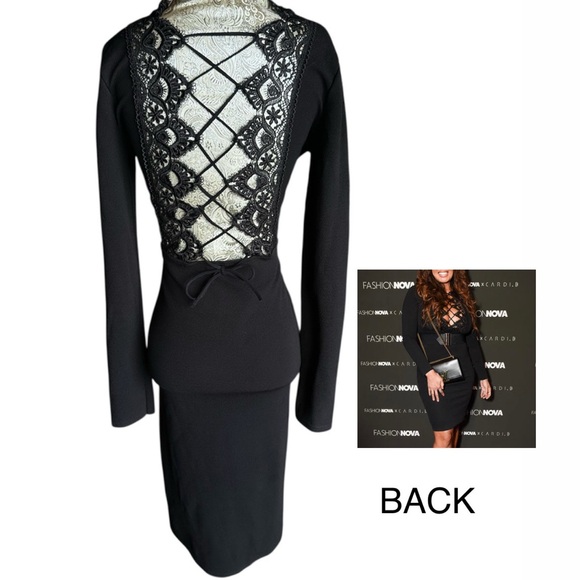 Fashion Nova Dresses & Skirts - Retro Pinup Lace Bodycon Stretch Sexy Black Party Cardi B Date Dress Size 10